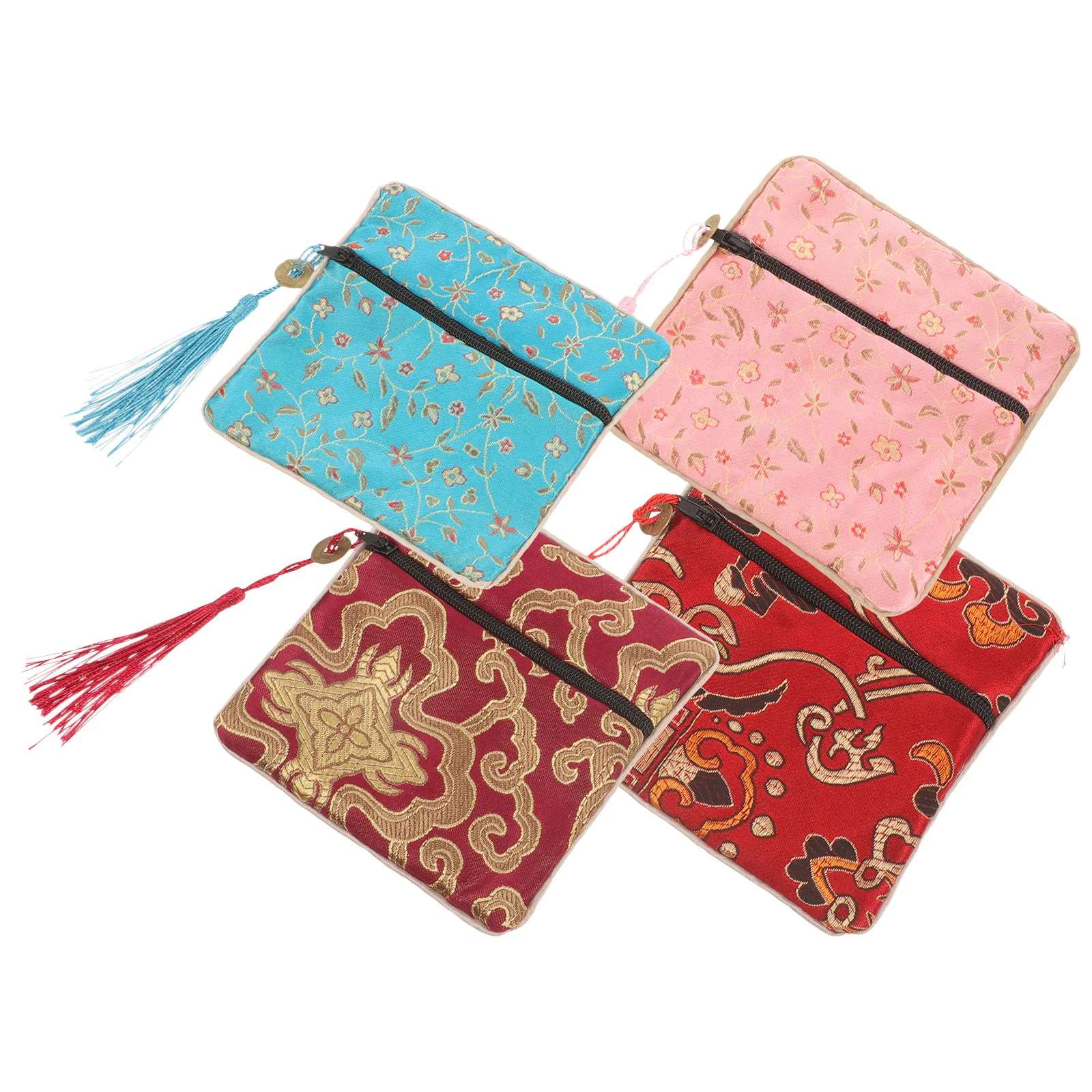 

4Pcs Satin Fabric Zipper Jewelry Bags Large Capacity Stylish Travel Jewelry Organizer Soft Comfortable Pouches