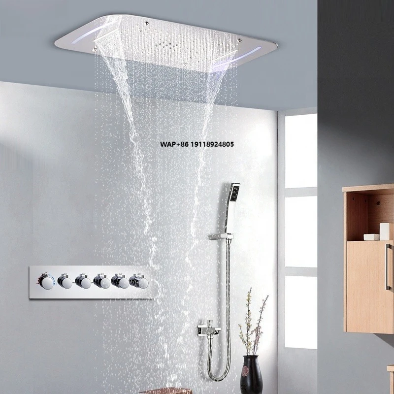 Multi-Function Shower System Thermostatic Faucets Embedded Ceiling LED Shower Head 430*710mm Mist Waterfall Shower