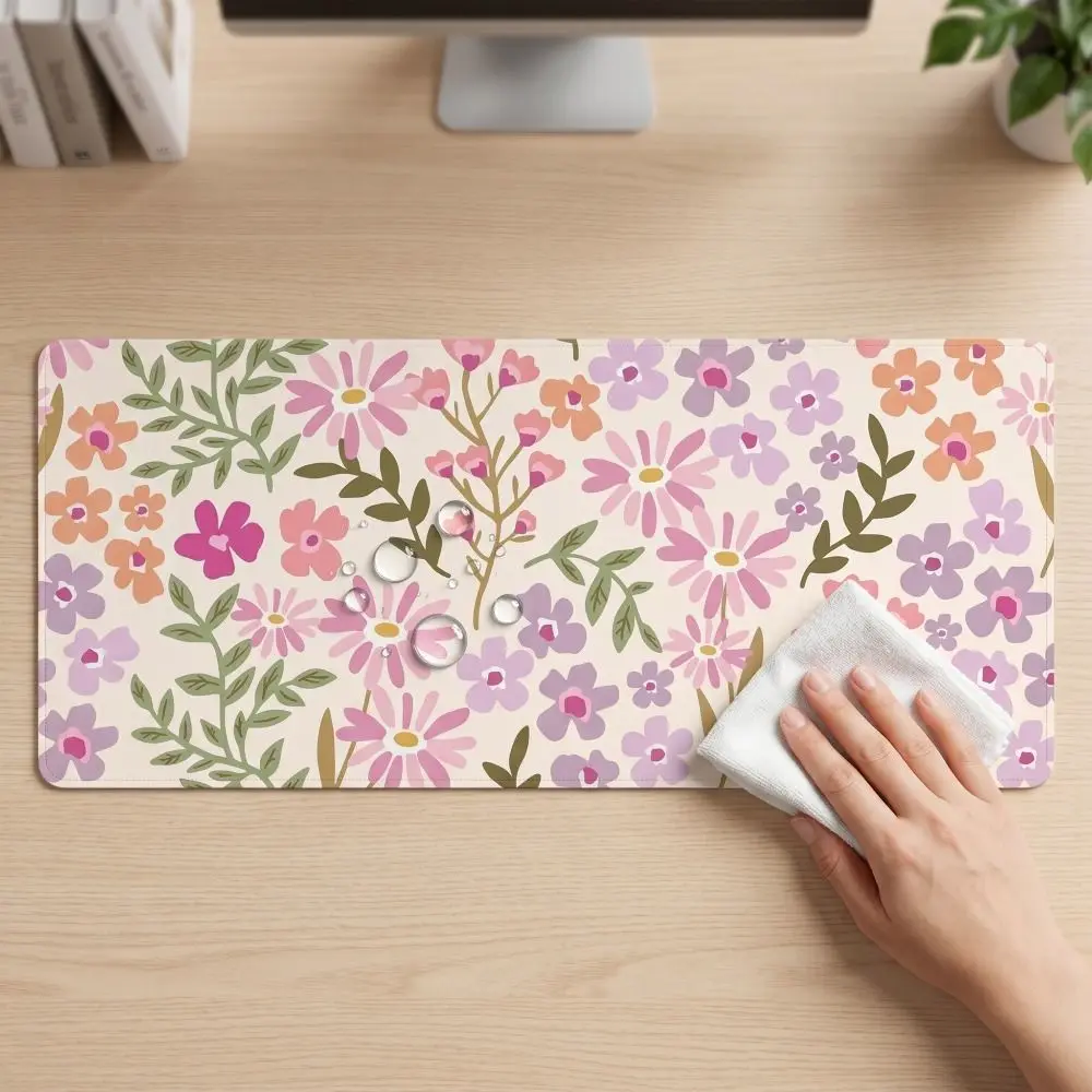 Stain-resistant Large Floral Desk Pad Rubber Base Stitched Edge Gaming Mats Flower Pattern Non-Slip Computer Mat Work