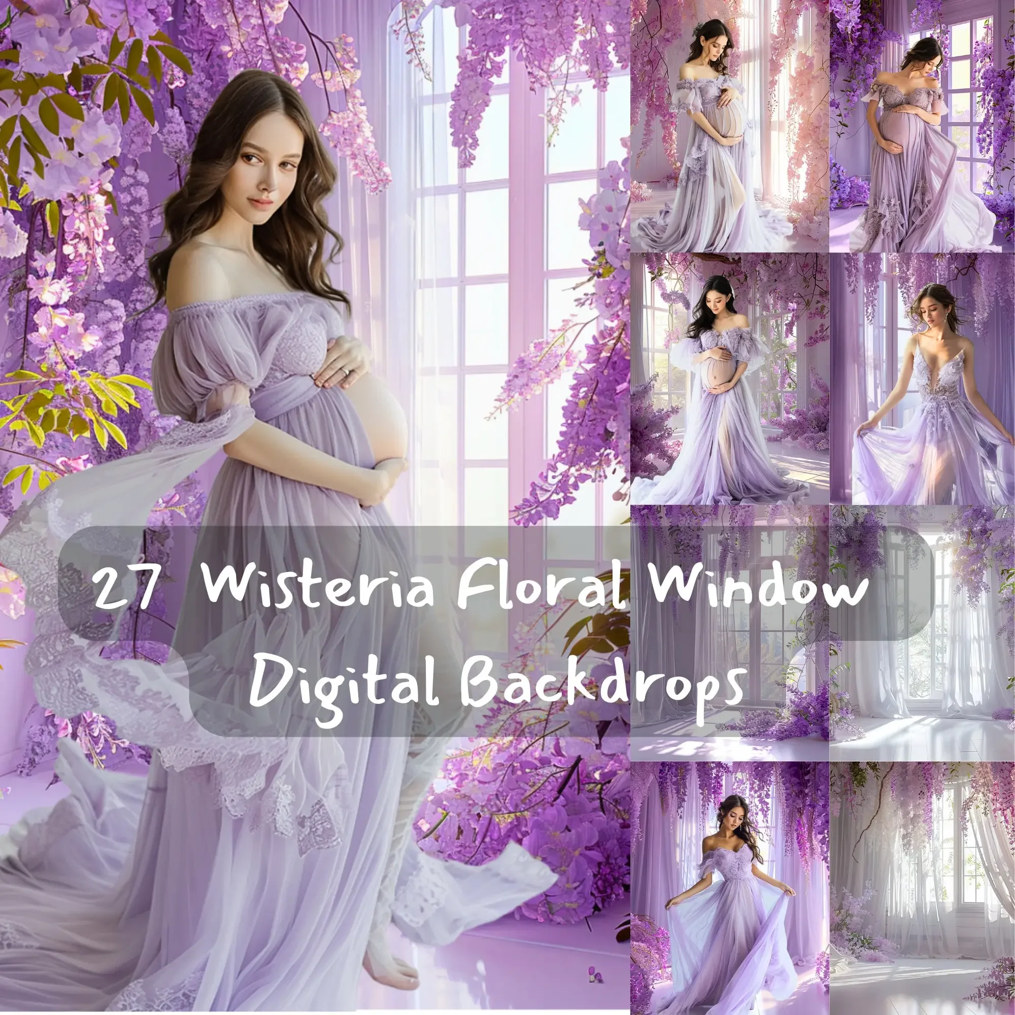 Mehofond Photography Background Wisteria Floral Room Window Adult Birthday Wedding Maternity Portrait Decor Backdrop Photo Studi