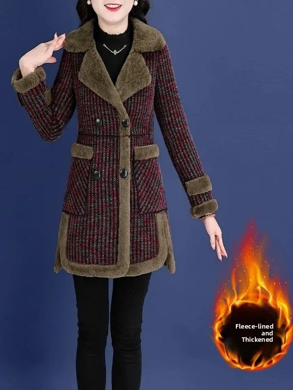 

Модное утепленное шерстяное пальто на флисовой подкладке для женщин: элегантное осенне-зимнее повседневное пальто стандартного кроя, новинка сезона