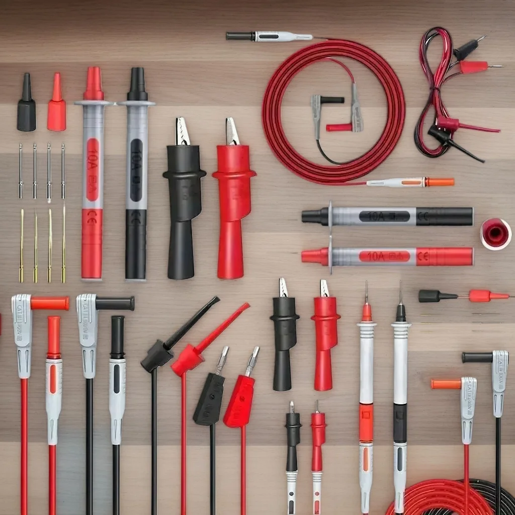 

Комплект измерительных проводов P1308B, 18 шт. — штекер типа «банан» 4 мм для кабеля с тестовым крючком со сменными щупами мультиметра и зажимами типа «крокодил»