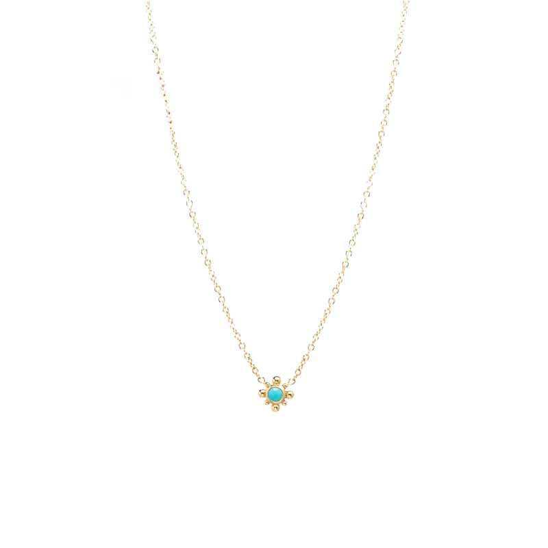 

Ins Wind Bead Turquoise Starburst Versatile Necklace 925 Sterling Silver Clavicle Pendant Necklace For Women Fine Jewerly