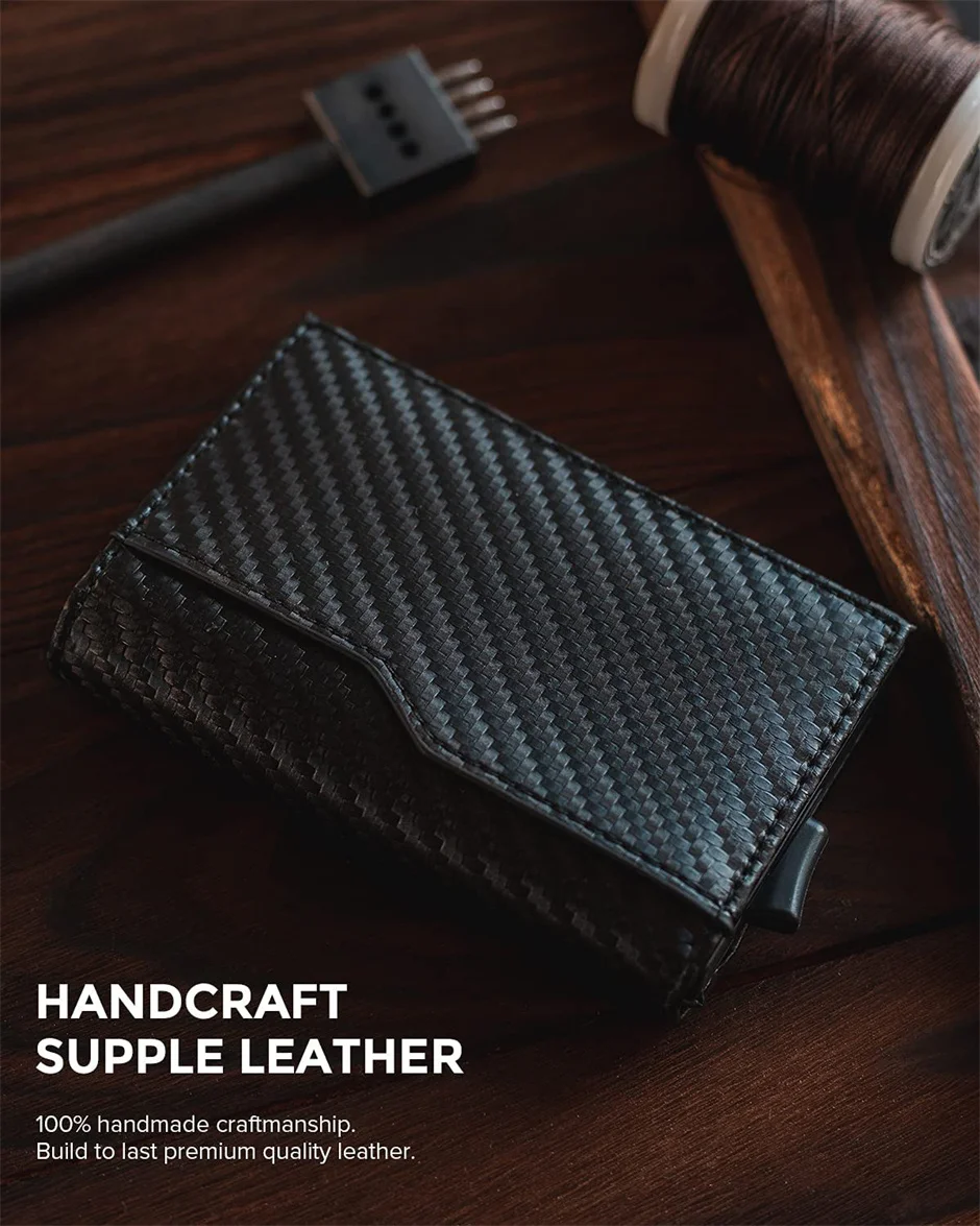 Dompet RFID Mewah Tempat Kartu Id Billatera Inteligente Hombre Dompet Minimalis Kulit Asli Pria Ramping Casing Porte Carte