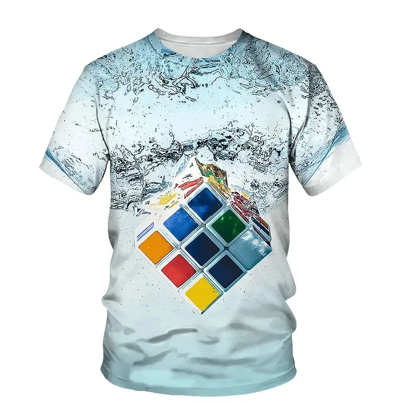 Camiseta con estampado 3D de cubo de Rubik para niños, camisetas de verano para niños, camiseta de manga corta para niños y niñas, camisetas de cubo mágico, ropa 2023