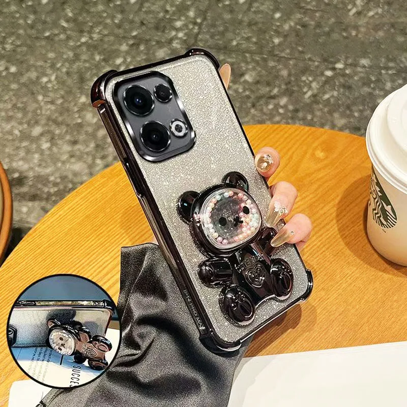 Cute Bear Bracket Plating Phone Holder Case for Motorola Moto G06 G56 G86 G05 G14 G04 G34 G54 G24 G84 E14 E15 Clear Stand Cover
