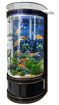 Light Luxury European Style Semicircle New Fish Tank Living Room Small Floor Vertical Glass Fish Globe Aquarium