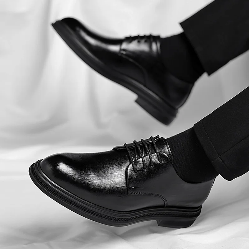 

Men's Shoes Classic Black Business Dress Shoes 6CM Height Increase Leather Shoe Luxury Wedding Shoe Lace Up Oxford Shoes for Men