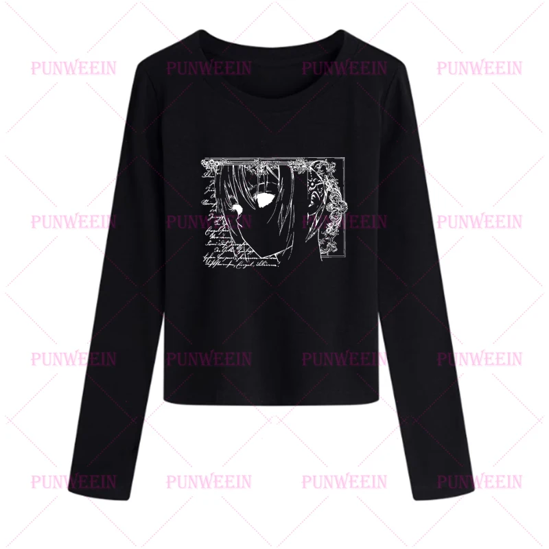 Harajuku dessin animé Anime filles Y2k haut court Punk gothique haut esthétique Emo filles femmes sous-culture mince ambiance t-shirt à manches longues
