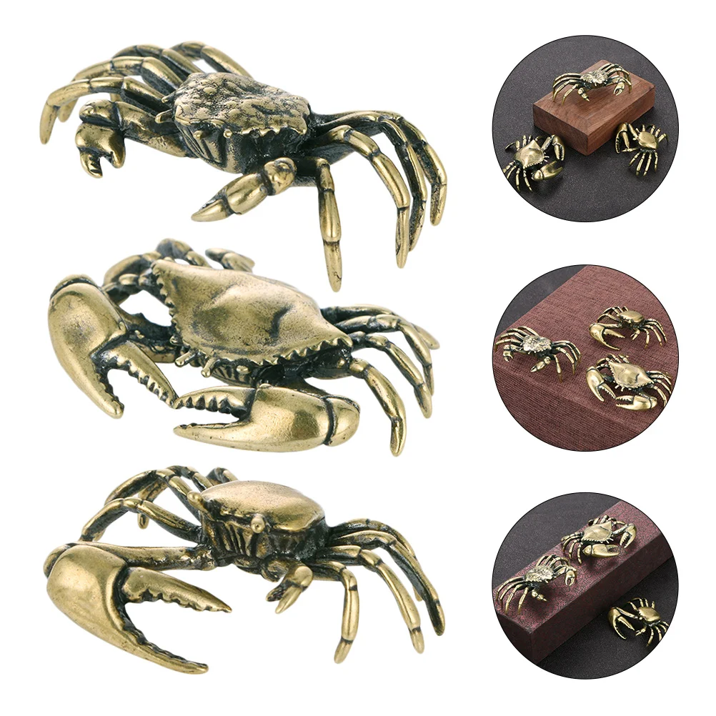 3 Pcs Office Decor Artificial Plants Indoor Brass Crab Crabs Modeling Statues Desktop Adornments Ornaments Bookshelf Golden