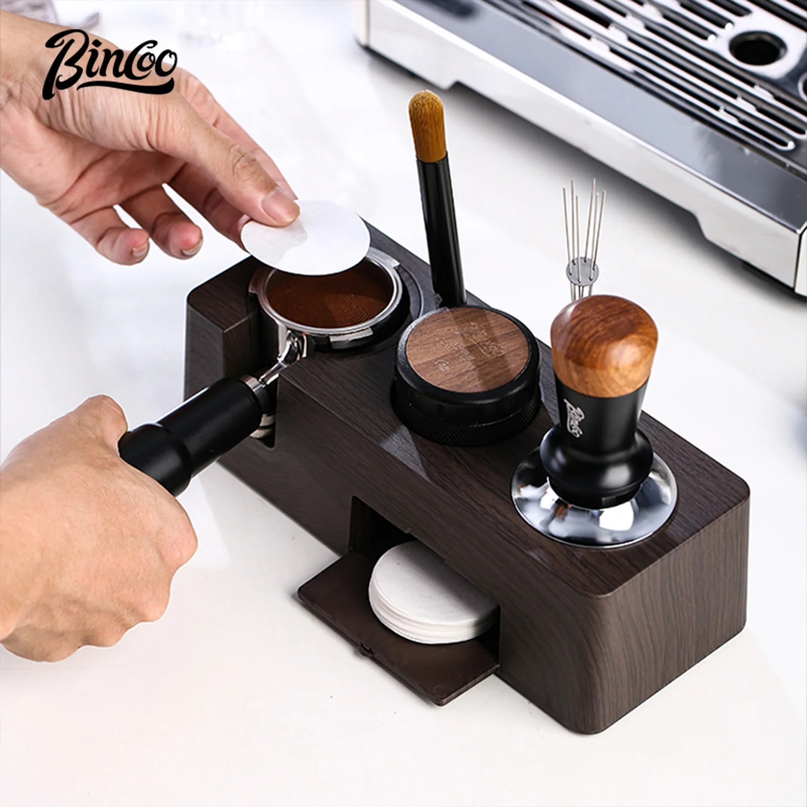 Bincoo Multifunction Espresso Tamper Station -Adjustable Height Distributor Organizer-Fit 51/54/58mm Plastic Coffee Station