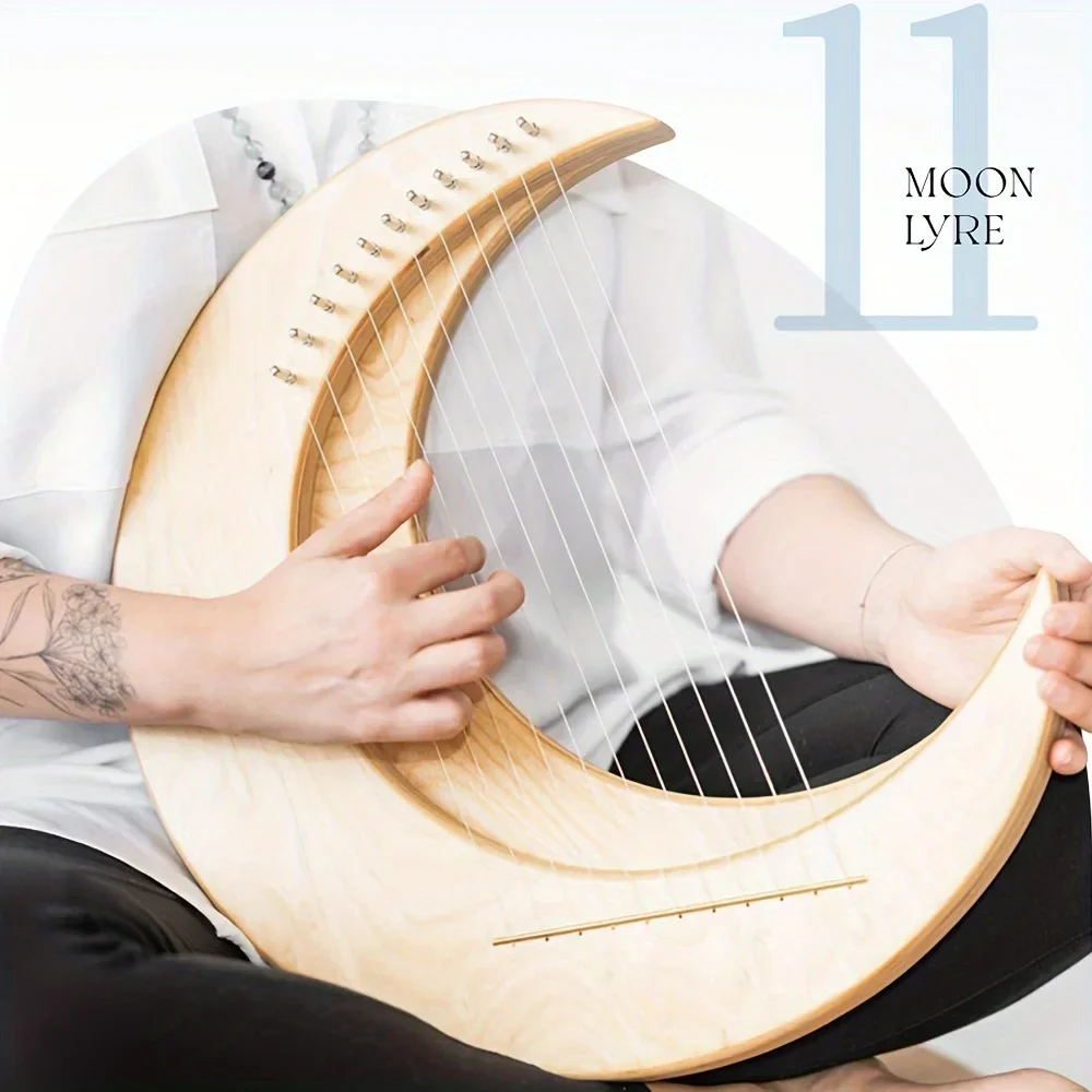 Moon Lyre - Professionele draagbare vingerharp met 11/15 notities, C/G-tuning, esdoorn en iepenhout, ideaal voor beginners en professionals