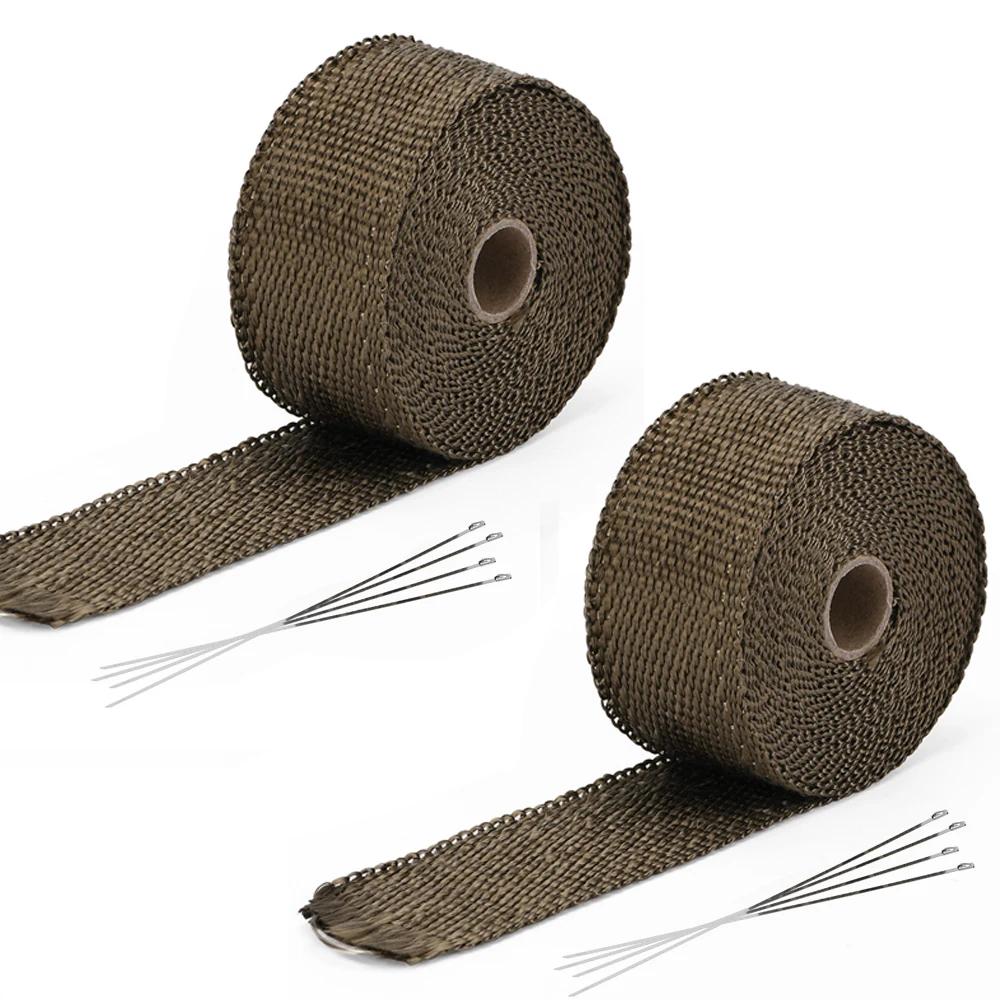 

2 Pieces 5M Roll Motorcycle Heat Shield Exhaust Thermal Tape Header Pipe Heat Wrap Tape Thermal Protection with Stainless Ties