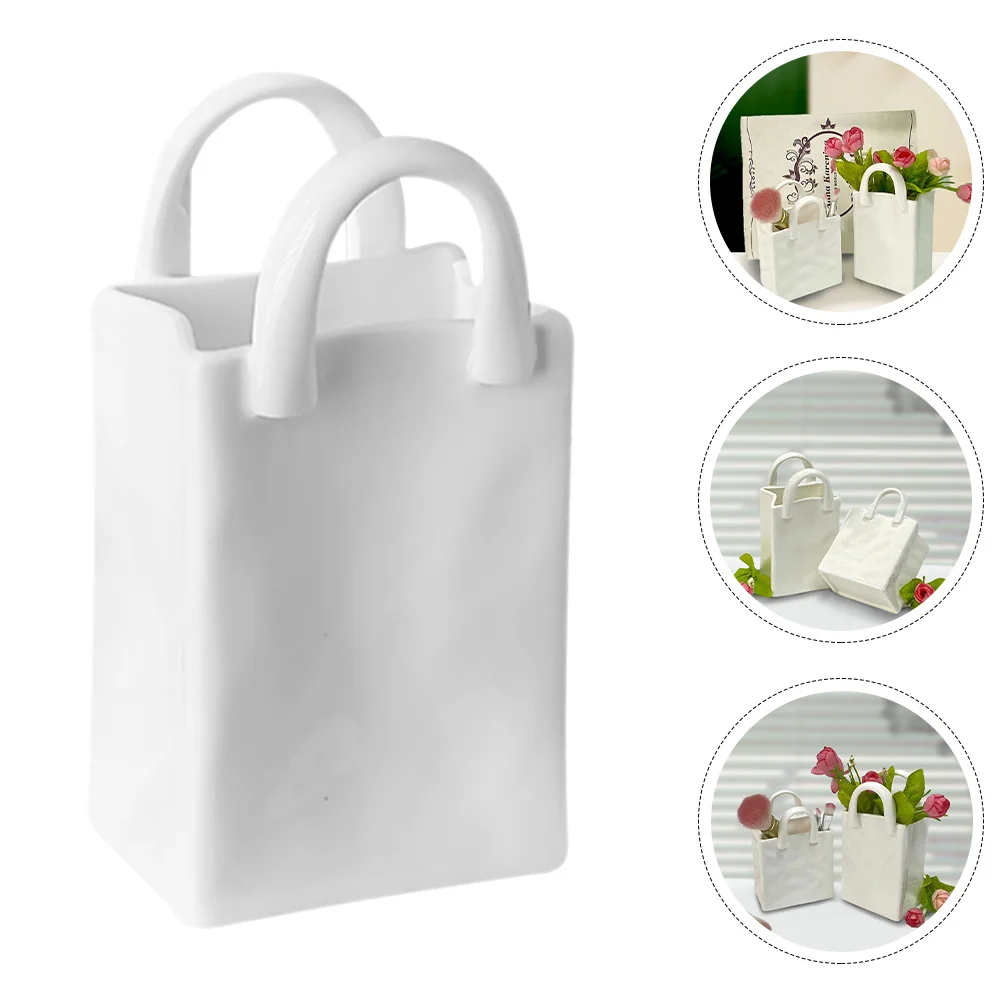 محفظة على شكل وعاء فرشاة فريد من نوعه من السيراميك زهرة زهرية حقيبة يد حامل قلم تخزين ديكور فرشاة للمكياج حاوية ديكور سطح المكتب #4