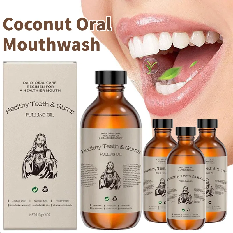 Coconut Pulling Oil Mouthwash Fresh Breath Natural Cleansing Oral Rinse Liquid For Healthy Teeth Gums Mouthwash For Oral Hygiene