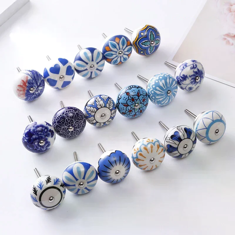 1PCS Multicolor Ceramic Knobs For Cupboard Cabinet Dresser And Furniture Antique Floral Drawer Handle Pull Door Knob