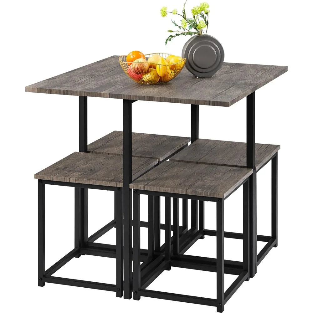 

Industrial Dining Table Set for 4 Compact Kitchen Table and 4 Stools, Space-Saving Design for Apartment, Small Space, Breakfast