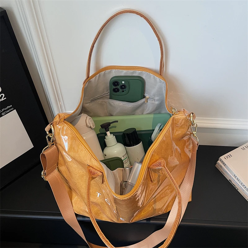 Modische Hochwertige Transparente PVC-Tragetasche mit Großer Kapazität, Wasserdichte Jelly-Tasche, Outdoor-Handtasche für Tägliche Reisen und Tourismus – Detail 6