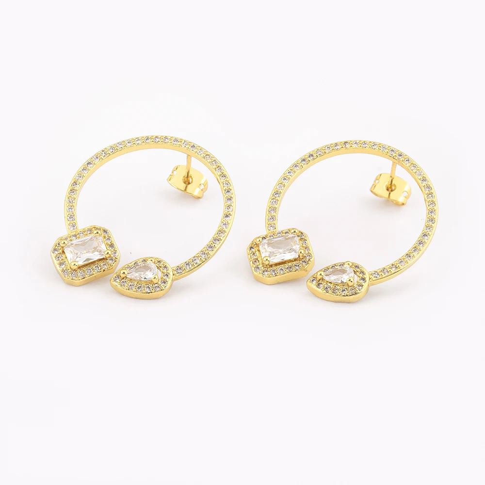 Nidin Hot Sale Elegant Round Inlaid Shiny Crystal Zircon Charm Drop Earrings Female Luxury Ear Jewelry Accessories Wedding Gifts