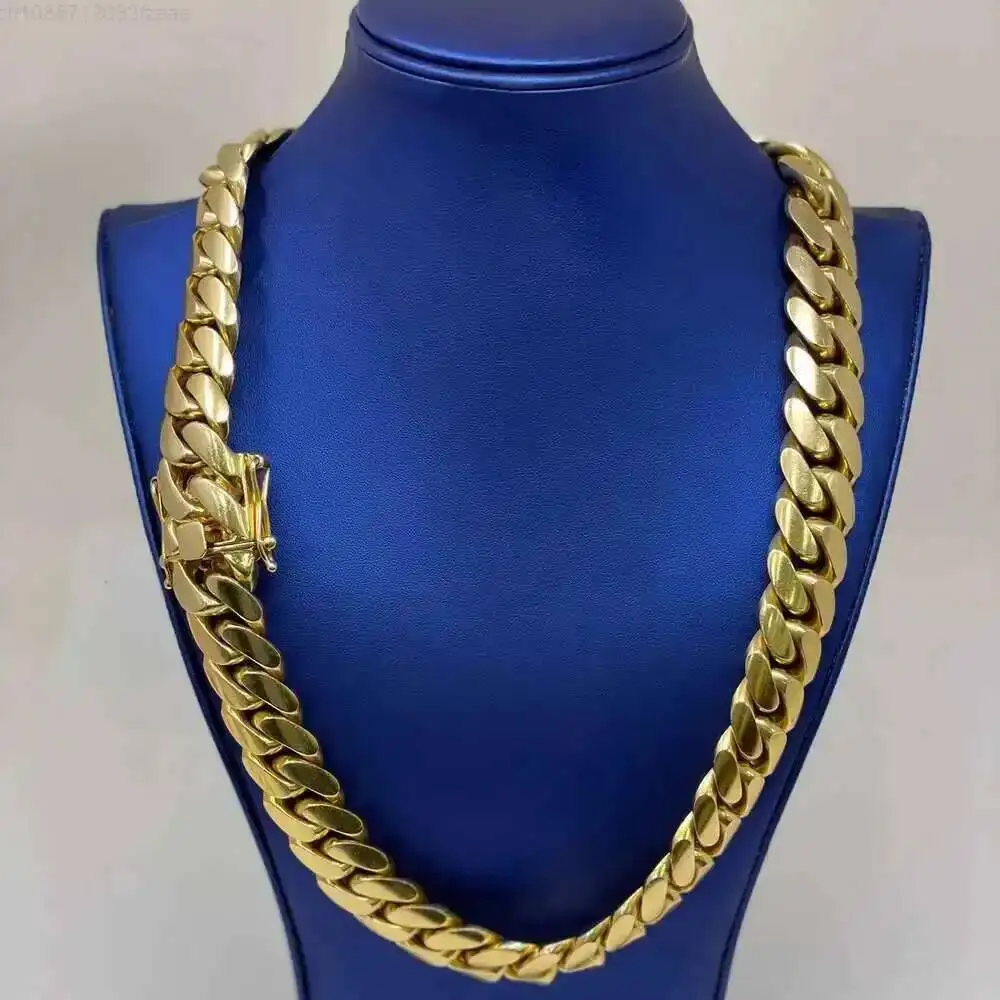 

Customized Italian 10kt 14k Gold Chains Real Yellow Gold Miami Cuban Link Franco Solid Gold Chains with Certificate