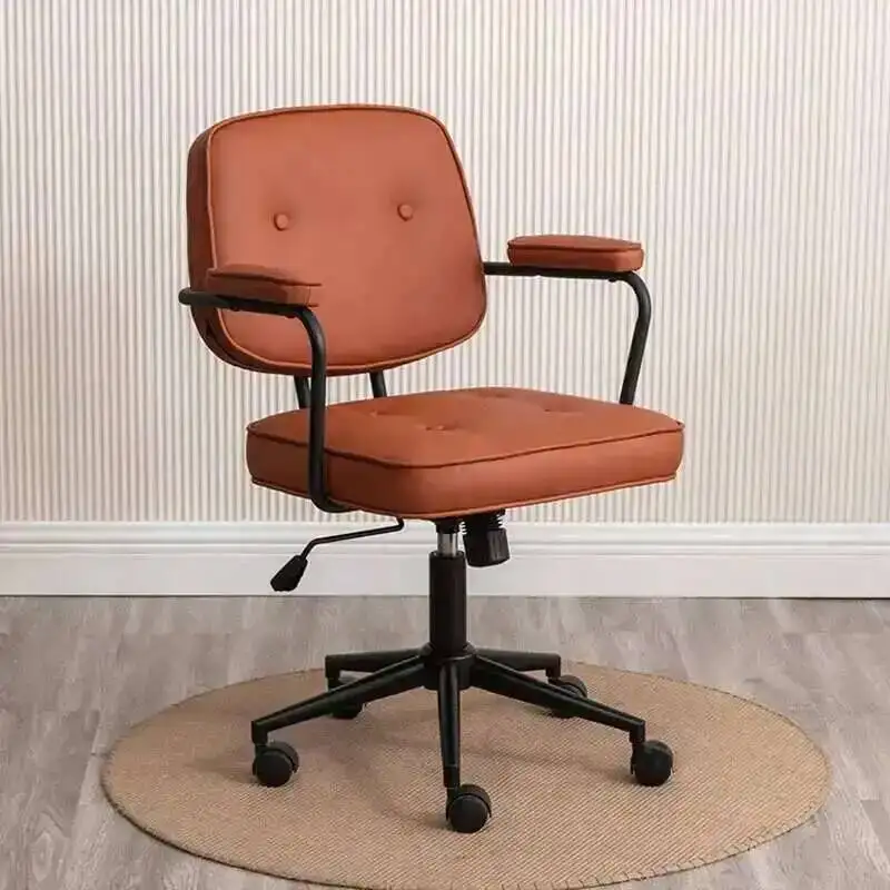 Sillas de diseño de oficina de cuero sedentario nórdico de lujo para oficina, muebles ligeros, silla cómoda para ordenador, silla Retro
