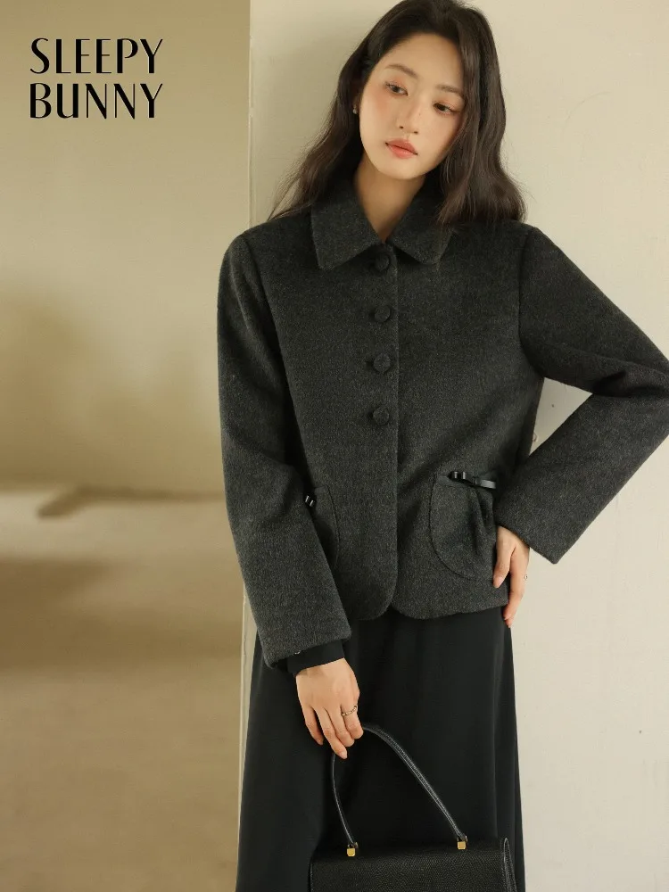 

Элегантная винтажная куртка, черное короткое пальто для женщин, шикарная утягивающая верхняя одежда с воротником с лацканами для весеннего офиса, повседневная мода