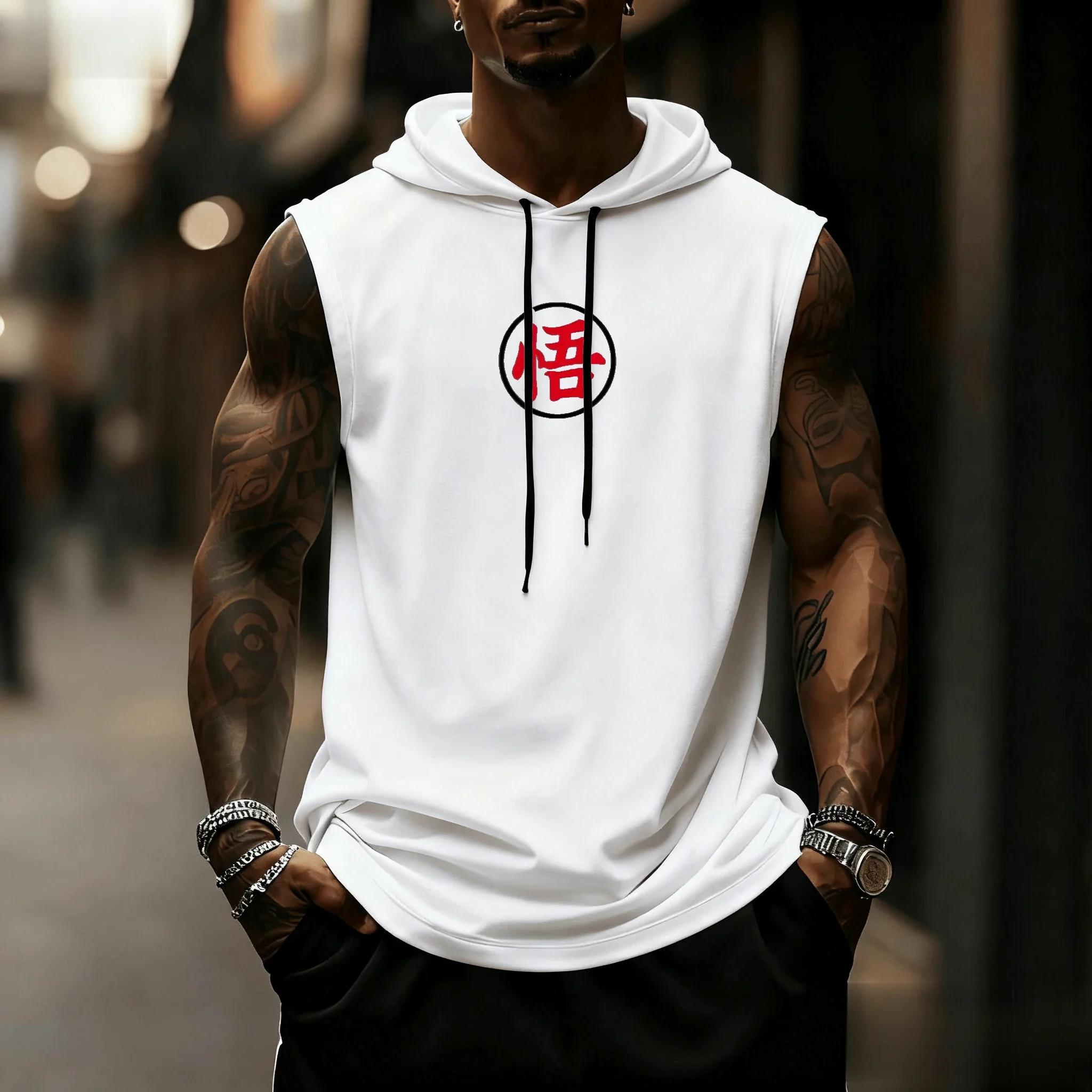 Dragon Ball Goku Anime Canotta da uomo Estate senza maniche Camicia con cappuccio Streetwear Casual Muscle Graphic Tee Vest Gym Streetwear Top