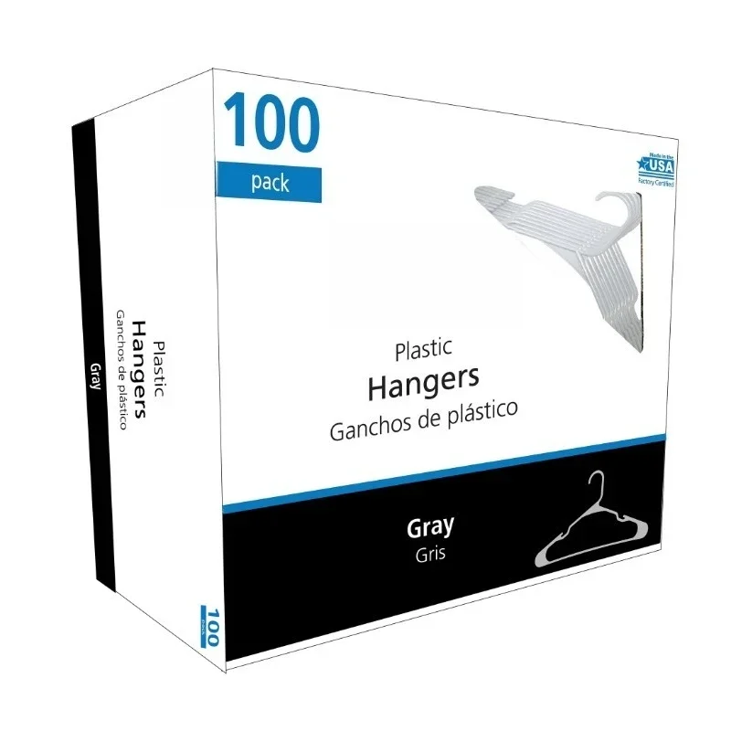 

Soft Silver 100 Count, Plastic Notched Adult Hangers for Any Clothing Type-Home