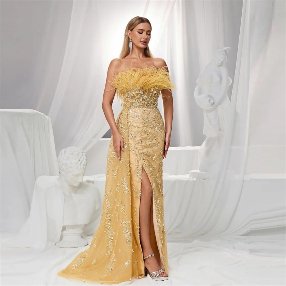 

Prom Dress Saudi Arabia Dearin Strapless Column Floor Length Skirts Embroidery Lace Bespoke Occasion Dresses Formal Evening Gown