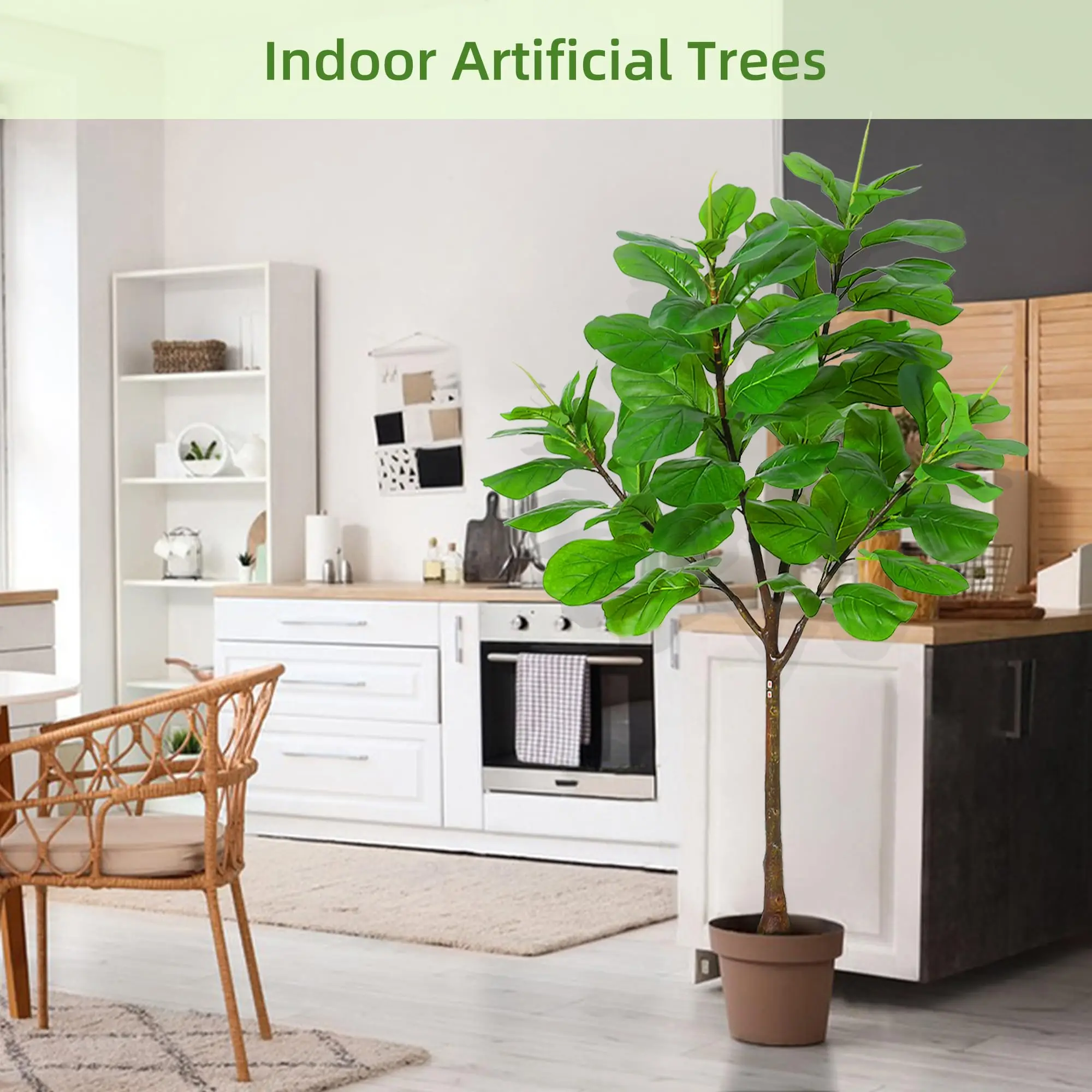 

Artificial Fiddle Leaf Fig Tree 5.8ft Tall with 65 Decorative Leaves, Fake Fig Silk Tree in Pot, Artificial Tree in Plastic Pot