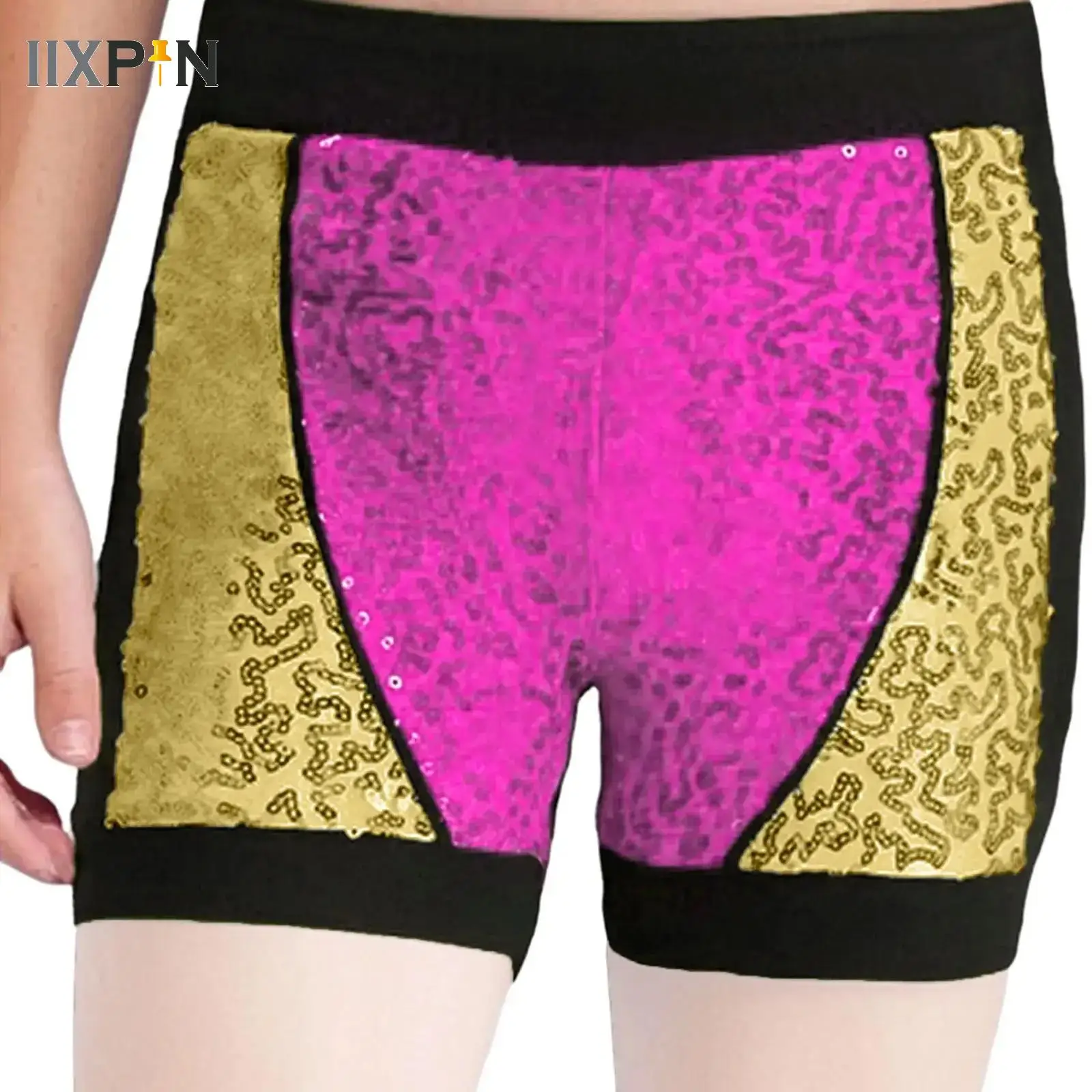 

Kids Girls Jazz Dance Boxer Shorts Ballet Performance Costume Shiny Sequins Elastic Waistband Shorts Children Stage Shows Pants
