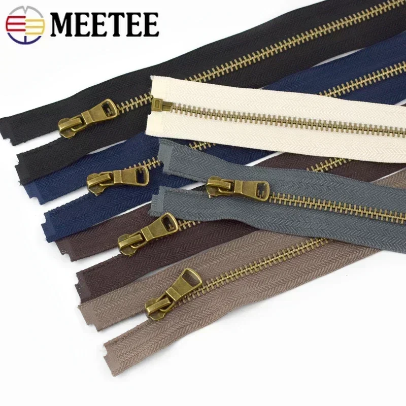 Bronze Metal Zippers for Sewing 5# Jackets Open-End Zips 40/50/60/70/80cm Backpack Decoration Zipper DIY Repair Kit Accessories