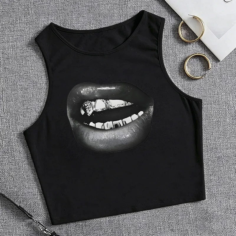 Y2k Retro Lip Girls Print 90s Cropped Women'S Sleeveless Tank Top Stylish Vest Crop Top Tee Casual Shirt Fashion Shirt