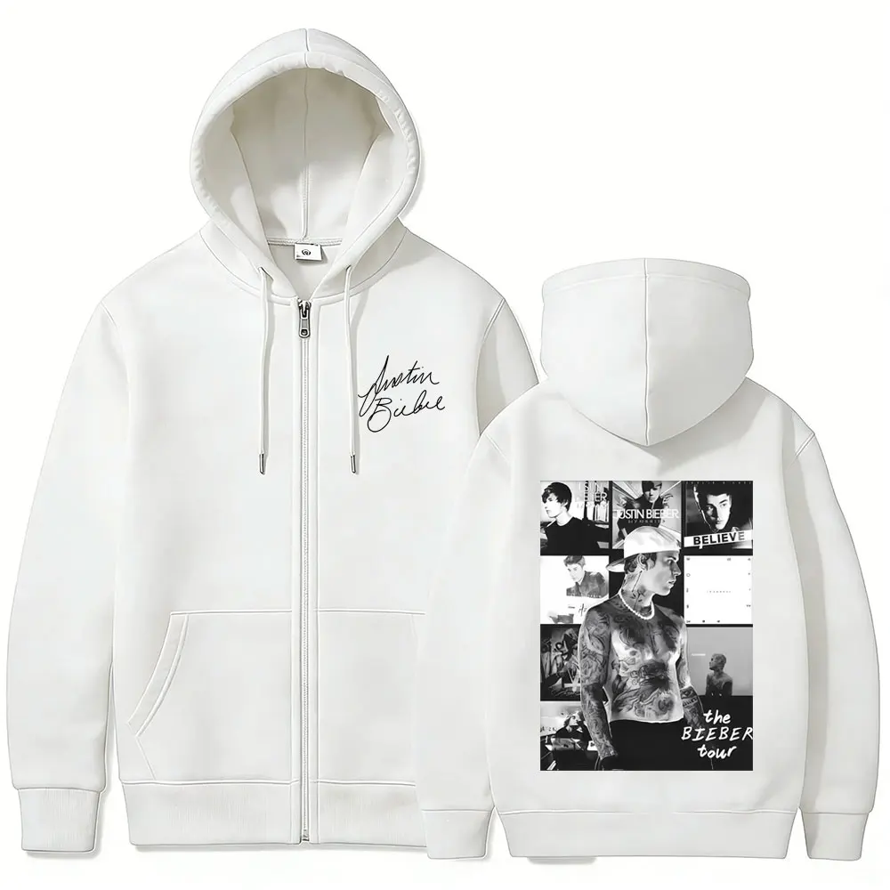 

Justin Bieber Music Album Cover Zipper Hoodie Men Women Hip Hop Fashion Oversized Zip Up Jacket Fleece Cotton Zip Up Sweatshirt