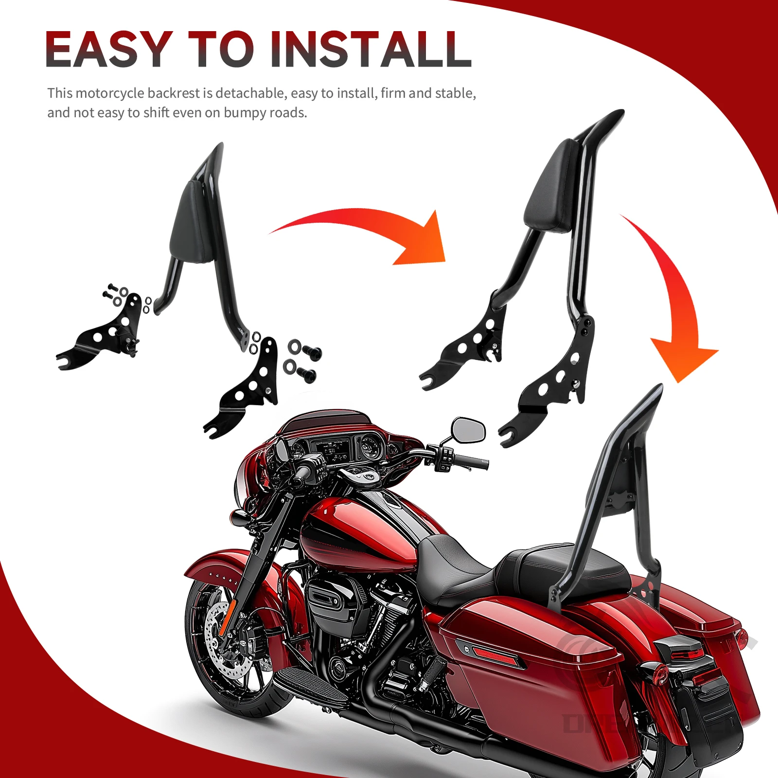 22 ''ผู้โดยสาร Sissy Bar พนักพิงรถจักรยานยนต์ด้านหลังที่ถอดออกได้พนักพิงสําหรับ Harley Touring Road King Street Electra Glide 2009-23