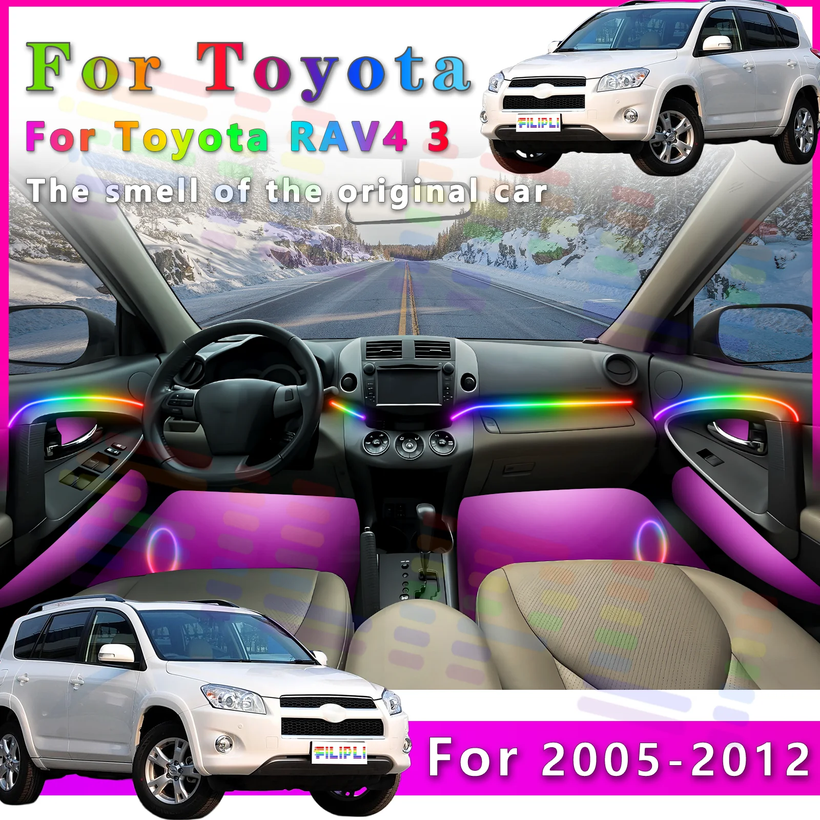 

FILIPLI для Hyundai Santa Fe 5, внутренняя светодиодная лампа RGB Symphony с приложением для настраиваемого изменения цвета и акрила