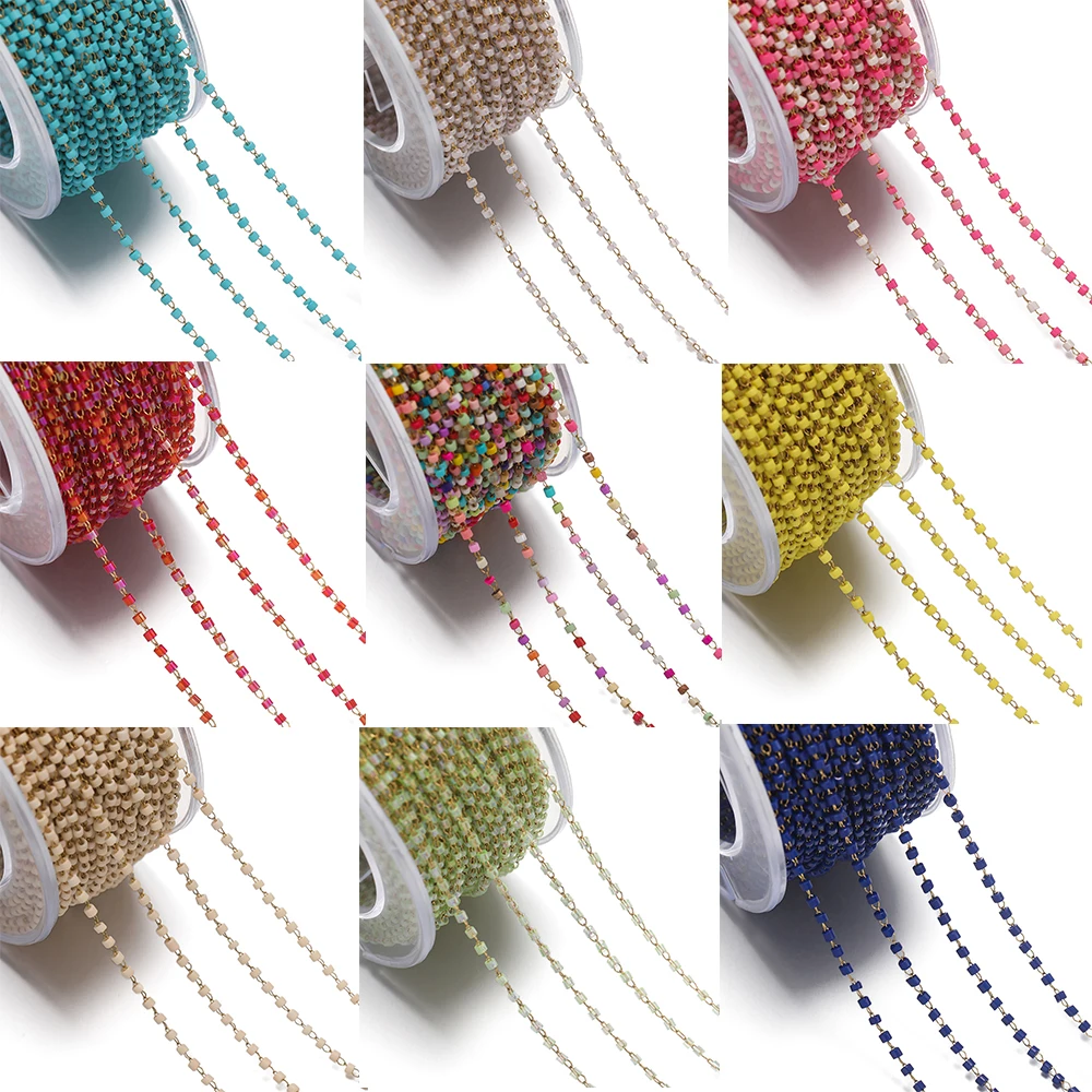 

1Meter/Pack Colorful Stainless Steel 1.5*1.8mm Glass Seed Beads Chains for DIY Necklace Bracelets Jewelry Making Accessories