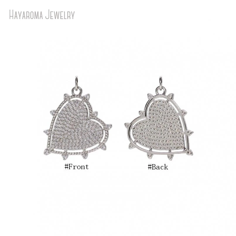 

10Pcs Metal Cubic Zirconia Invisible Setting Silver Color Hearts Heart Shape Point Gift For Her Jewelry Pendant PM50962