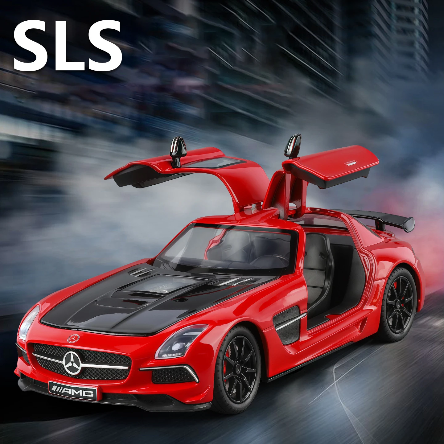 Novo 1:24 benz sls amg transparente capô do motor liga modelo de carro som e luz brinquedo das crianças colecionáveis presente aniversário