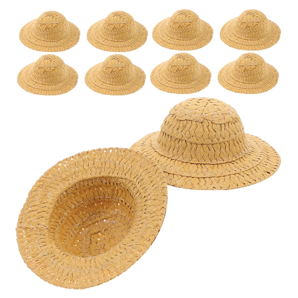10 قطعة القبعات الحرفية الصغيرة المنسوجة يدويا قبعات القش مصغرة DIY بها بنفسك مشاريع دمية واقعية اكسسوارات البلد موضوع الصورة #5