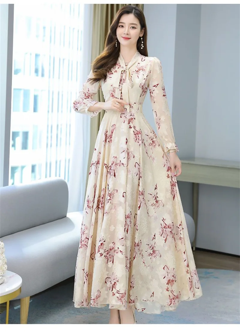 

Chiffon Jacquard High-end Western Style Spring/Summer 2023 New Dress Bundle Beach Bow Long Dress Woman