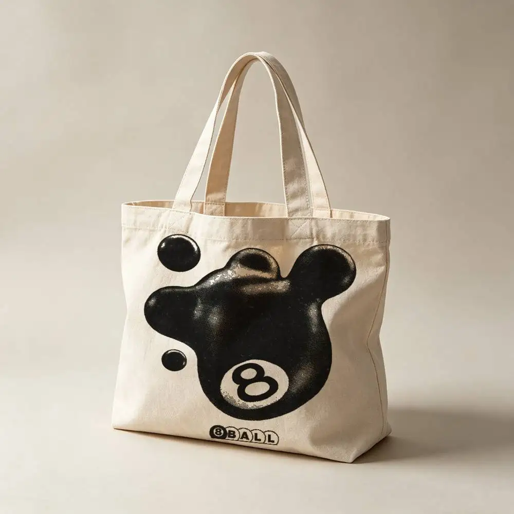 Fashion Black 8 Ball Canvas Tote Bag Waterproof Lining Large Capacity Reusable Shopping Bags Casual Student Daily Handbag