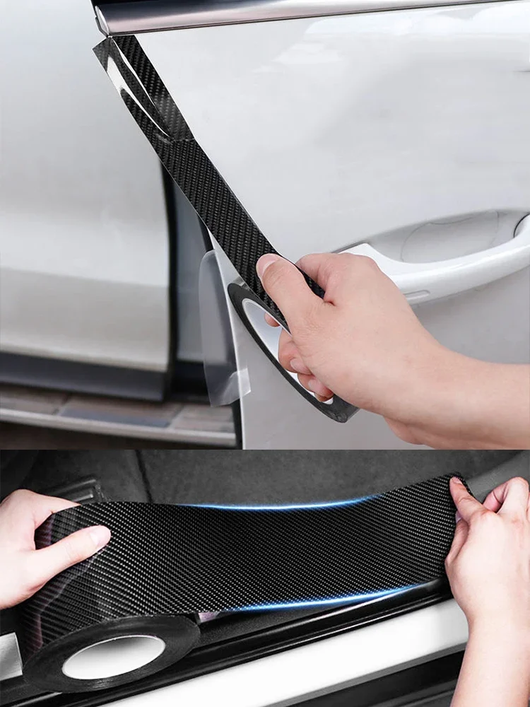 Autocollant 3D en Fibre de Carbone pour Voiture, Étanche, Seuil de Pare-Chocs de Porte, Miroir Latéral, Bande Anti-Rayures, Film de Protection, Accessoires Automobiles
