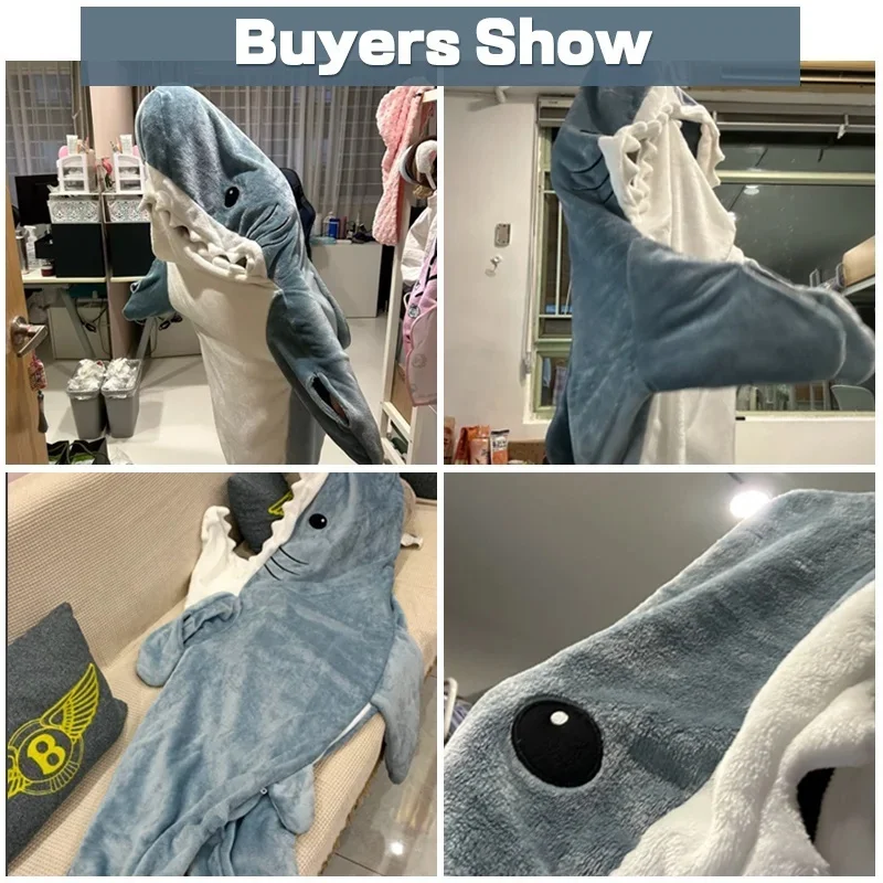 Cute Shark Onesie Super Soft Shark Blanket Warm Homewear Adorable Hoodies Sleeping Bag for Kids Adult