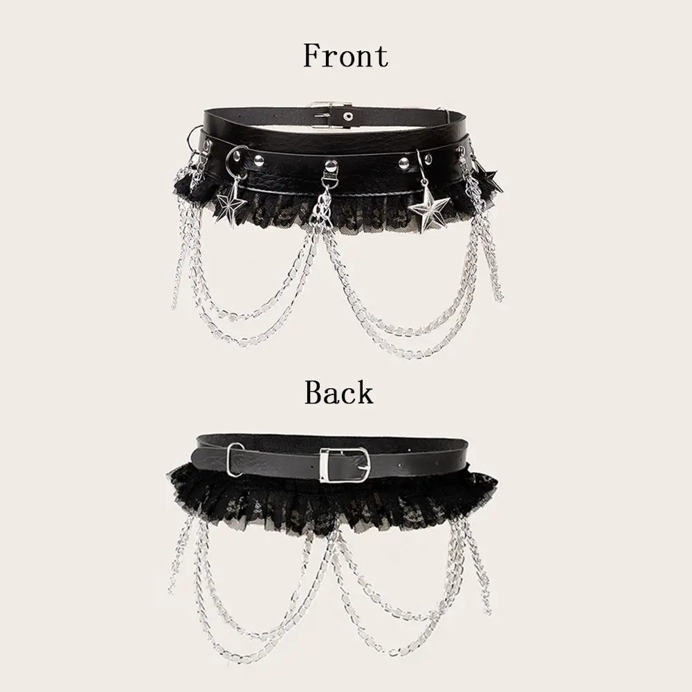 Tassel Lace Patchwork Dark Chain Punk Belt Leather Versatile Waist Chain Fashion Black Jacket Embellished Waistband Women