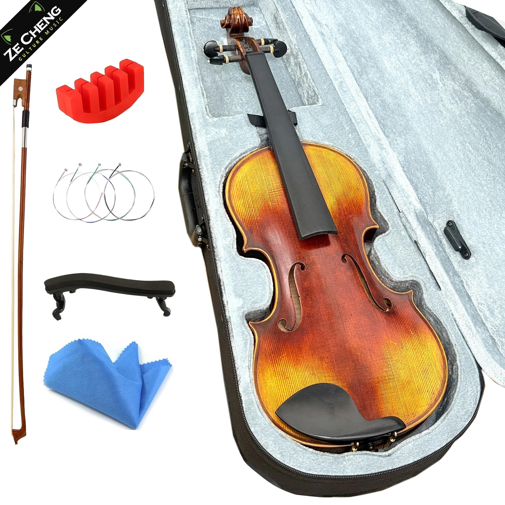 

Professional Handmade 4/4 3/4 1/2 1/4 Violin Solid One-Piece Back Flamed Maple Wood Antique Violin with Ebony Fittings Full Set