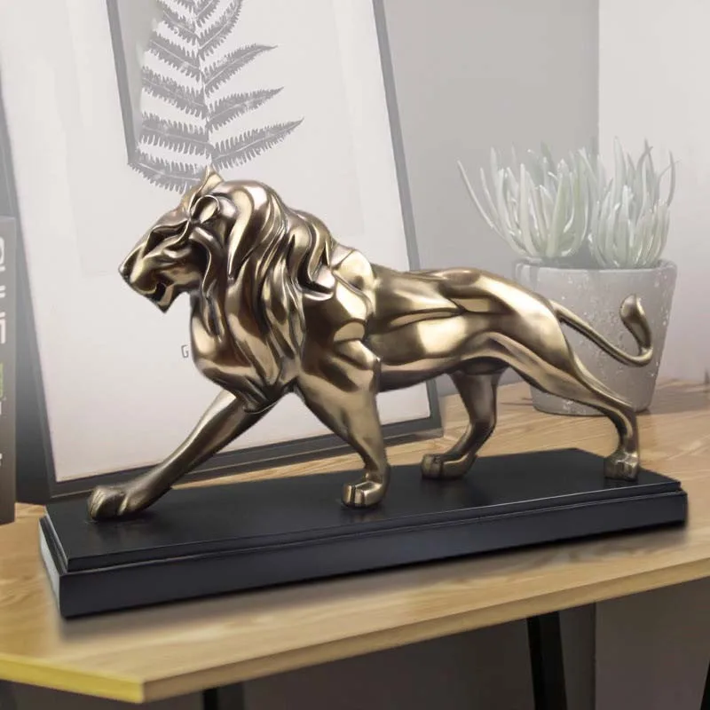 EUROPEAN STYLE HERO LION CAST BRONZE STATUE HOME DECORATION ACCESSORIES RETRO CRAFTS MASCOT MODERN DESK STATUE AND SCULPTURE ART