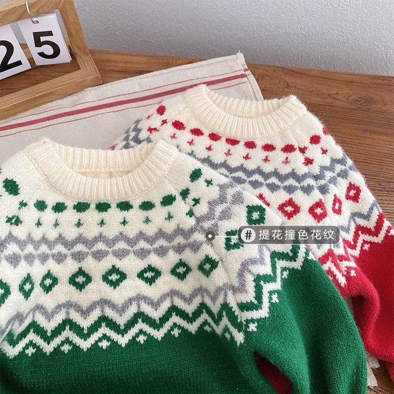 Winter Baby Boys Christmas Sweater Children\'s Jacquard Knitted Sweaters Pullovers Kids Cotton Clothes Toddler Girl Cardigan Tops