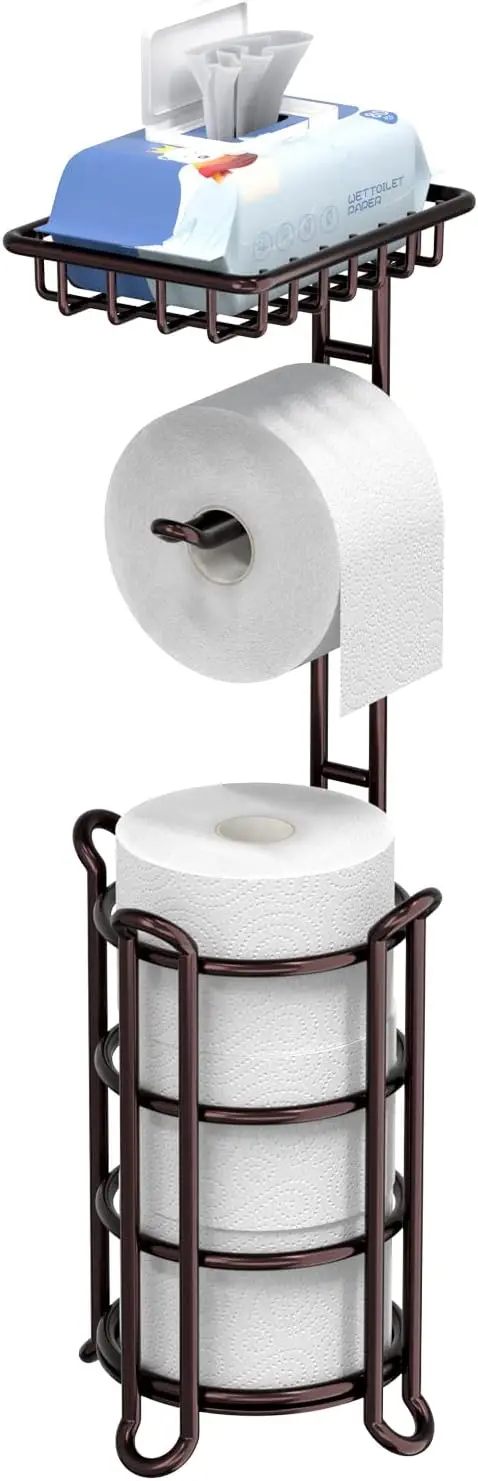

Bronze Toilet Paper Holder Stand with Shelf for Bathroom Storage, Holds Mega Rolls
