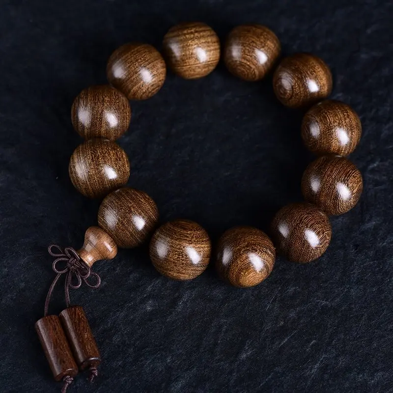 Chinese Traditional Lucky Golden Sandalwood Buddha Bead Bracelet 15mm 18mm 20mm Unisex Good Luck Prayer Wooden Bangle For Blessi